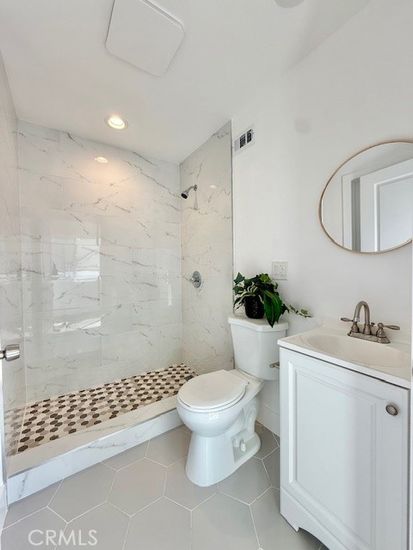Bathroom, Glass Shower, Interior, Marble Walls, Recessed Lighting