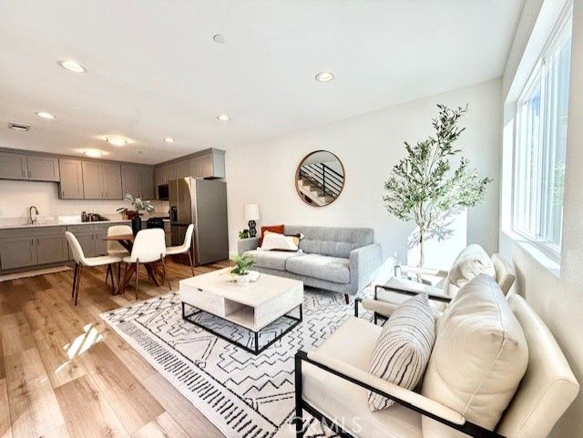 Dining room, Interior, Kitchen, Living room, Recessed Lighting, Wood Texture Flooring