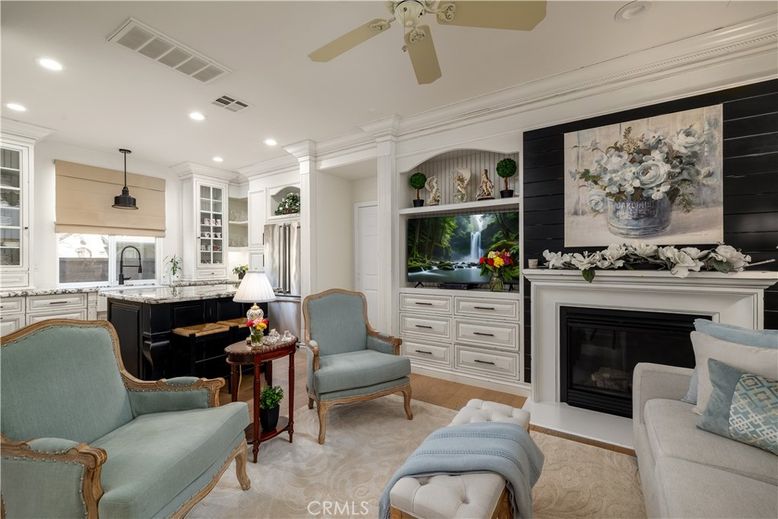 Fireplace, Interior, Kitchen, Living room, Recessed Lighting