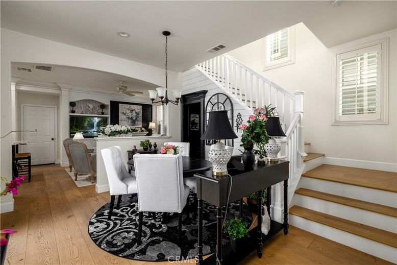 Dining room, Interior, Pendant Lights, Recessed Lighting, Wood Texture Flooring