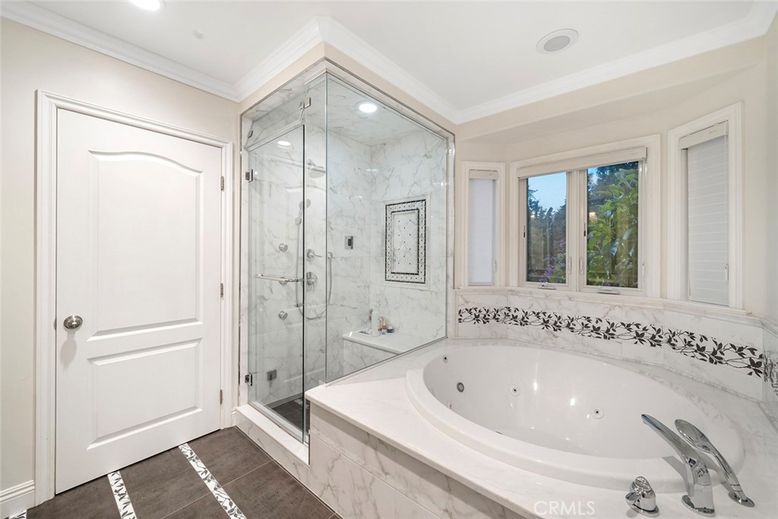 Bathroom, Glass Shower, Interior, Marble Walls, Recessed Lighting