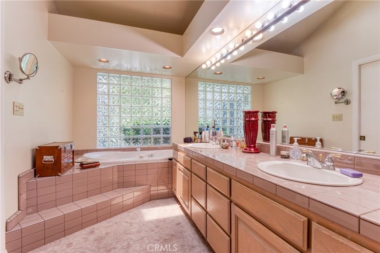 Bathroom, Dual Sink Vanities, Interior, Recessed Lighting, Tile Countertops