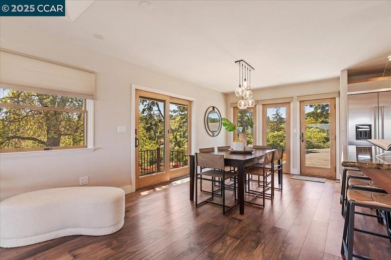 Dining room, Interior, Pendant Lights, Wood Texture Flooring