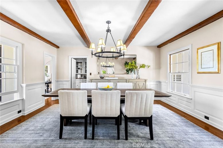 Chandelier, Dining room, Interior, Wooden Beams, Wood Texture Flooring