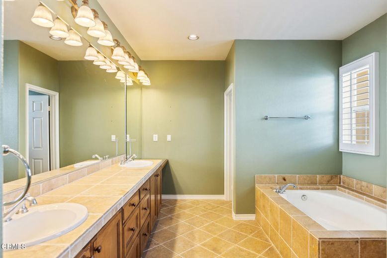 Bathroom, Dual Sink Vanities, Interior, Recessed Lighting, Tile Countertops