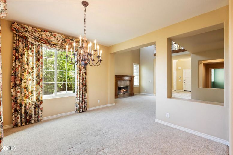 Chandelier, Empty room, Fireplace, Interior