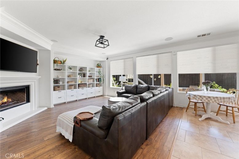 Dining room, Fireplace, Interior, Living room, Wood Texture Flooring