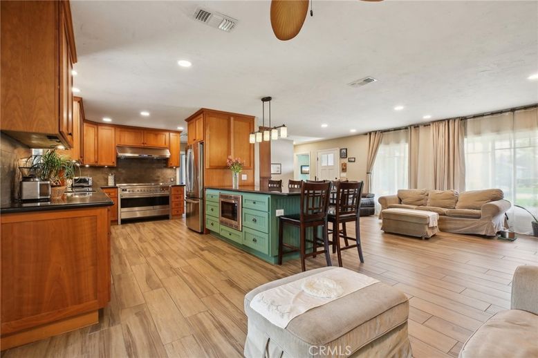 Interior, Kitchen, Living room, Pendant Lights, Recessed Lighting, Stainless Steel Appliances, Wood Texture Flooring