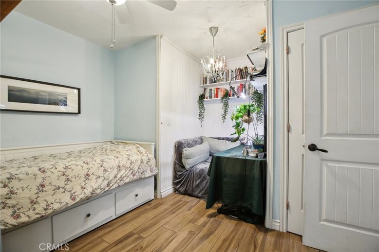 Bedroom, Chandelier, Interior, Wood Texture Flooring