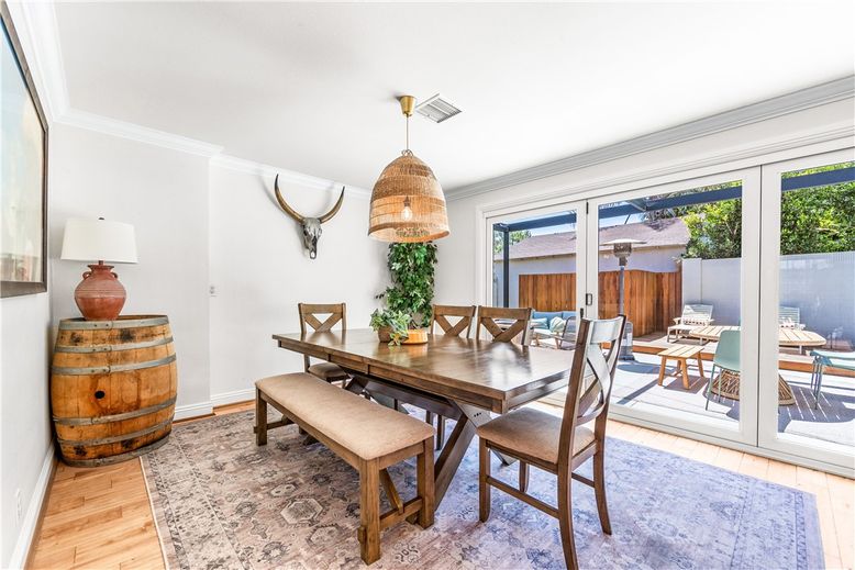 Dining room, Interior, Pendant Lights, Wood Texture Flooring