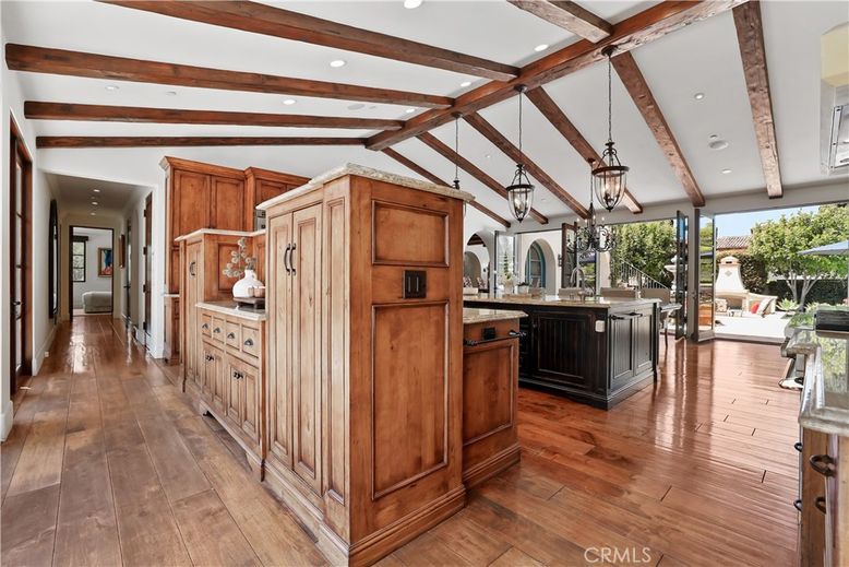 Interior, Kitchen, Pendant Lights, Recessed Lighting, Wooden Beams, Wood Texture Flooring