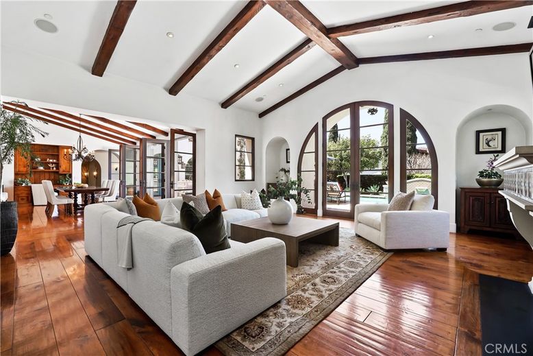 Dining room, Interior, Living room, Recessed Lighting, Wooden Beams, Wood Texture Flooring