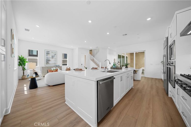 Interior, Kitchen, Living room, Recessed Lighting, Stainless Steel Appliances, Wood Texture Flooring