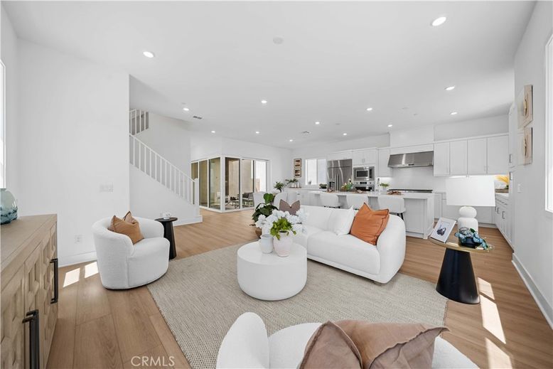 Interior, Kitchen, Living room, Recessed Lighting, Stainless Steel Appliances, Wood Texture Flooring
