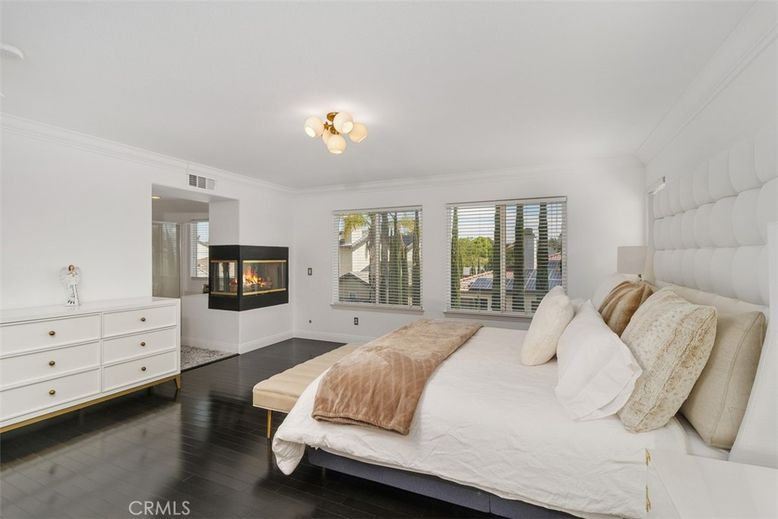 Bedroom, Fireplace, Interior, Wood Texture Flooring