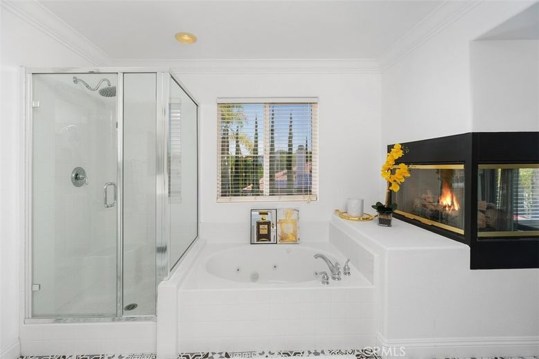 Bathroom, Fireplace, Glass Shower, Interior, Recessed Lighting
