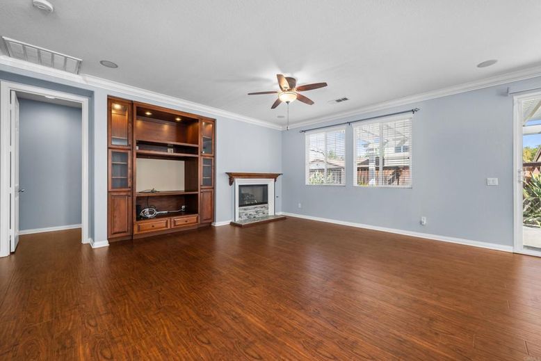 Empty room, Fireplace, Interior, Recessed Lighting, Wood Texture Flooring
