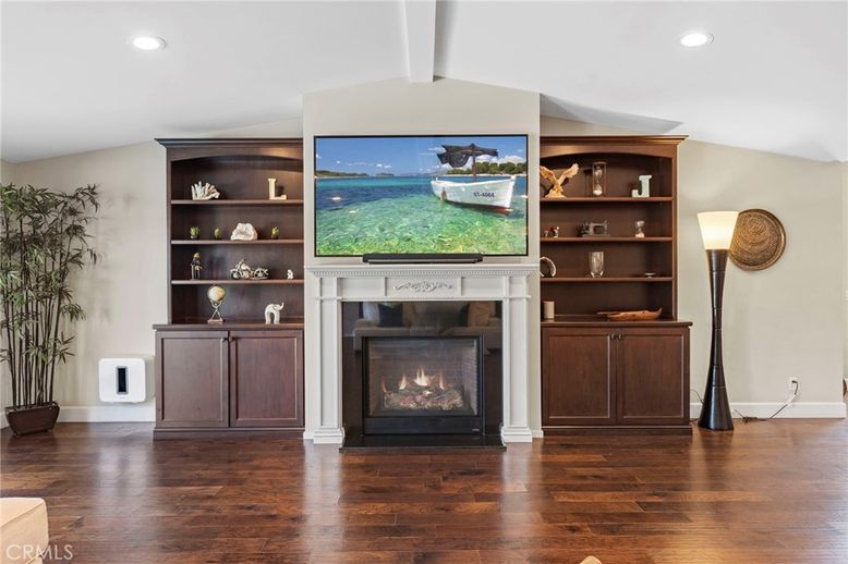 Fireplace, Interior, Recessed Lighting, Wood Texture Flooring