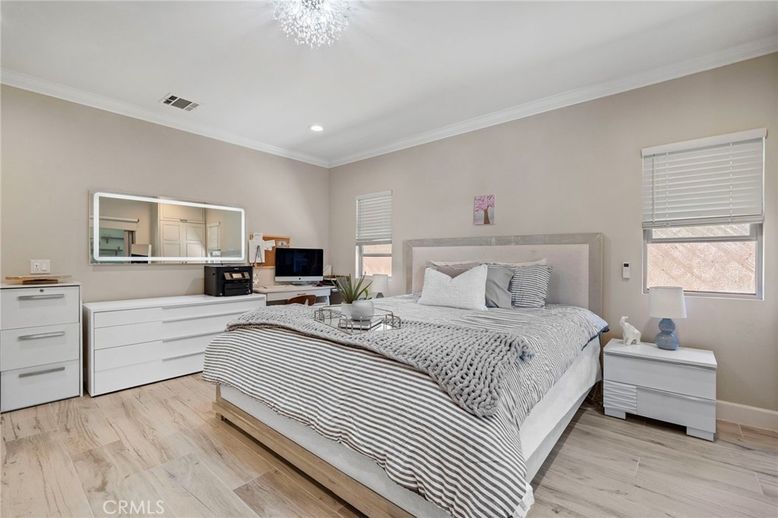Bedroom, Interior, Recessed Lighting, Wood Texture Flooring
