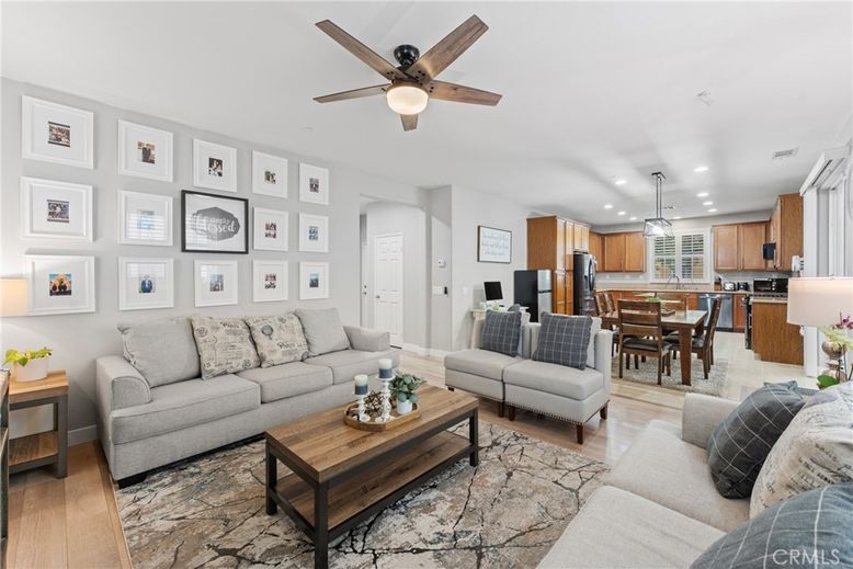 Dining room, Interior, Kitchen, Living room, Pendant Lights, Recessed Lighting, Stainless Steel Appliances, Wood Texture Flooring