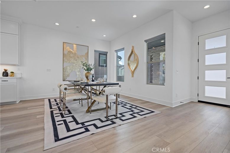 Dining room, Interior, Recessed Lighting, Wood Texture Flooring