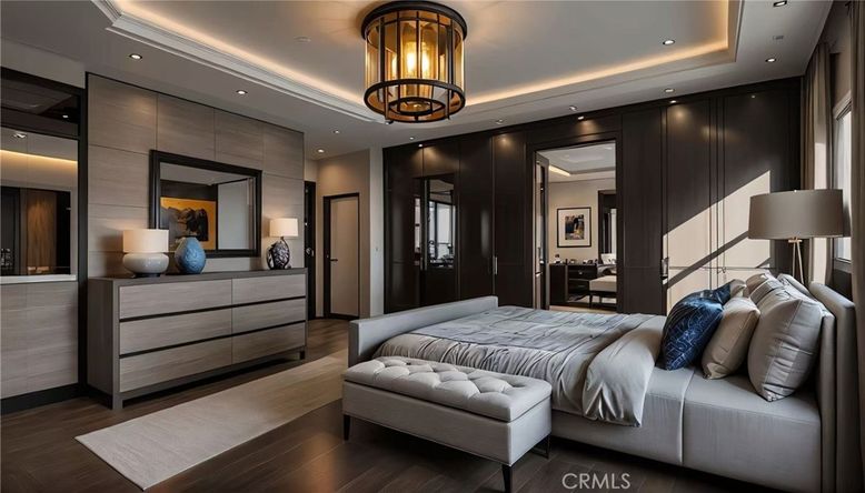 Bedroom, Interior, Recessed Lighting, Wood Texture Flooring