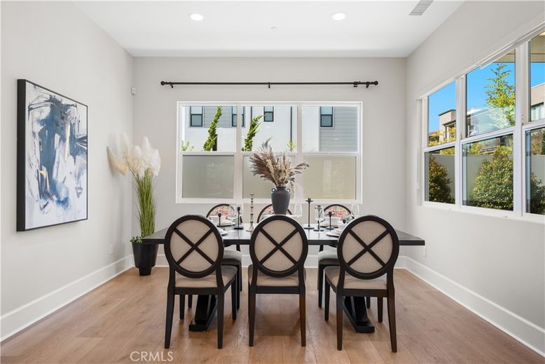 Dining room, Interior, Recessed Lighting, Wood Texture Flooring