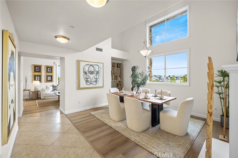 Dining room, Interior, Pendant Lights, Wood Texture Flooring