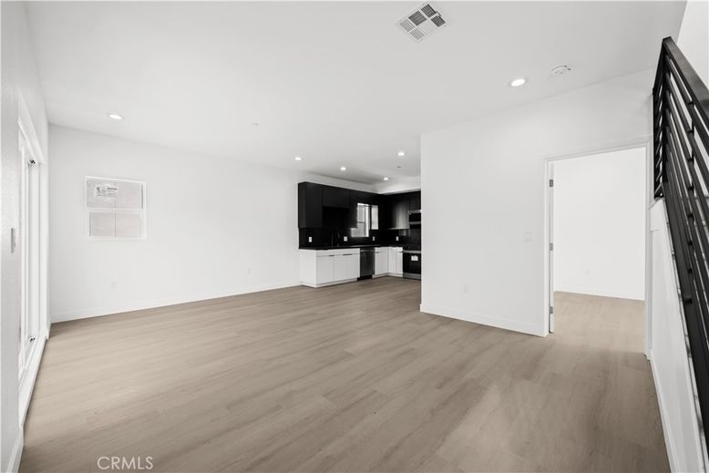 Empty room, Interior, Kitchen, Recessed Lighting, Wood Texture Flooring