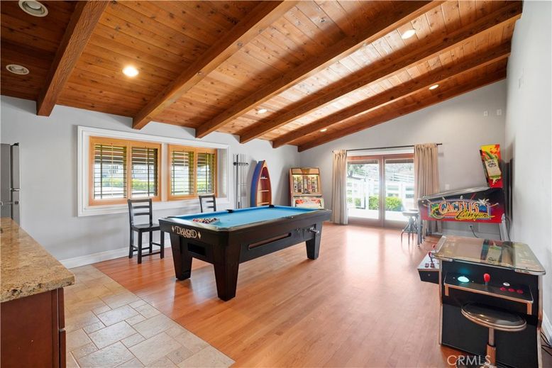 Billiard Table, Game Room, Interior, Recessed Lighting, Wooden Beams, Wooden Ceilings, Wood Texture Flooring