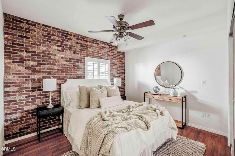 Bedroom, Interior, Stone Walls, Wood Texture Flooring