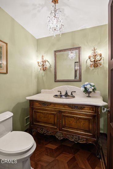 Bathroom, Chandelier, Interior, Wood Texture Flooring