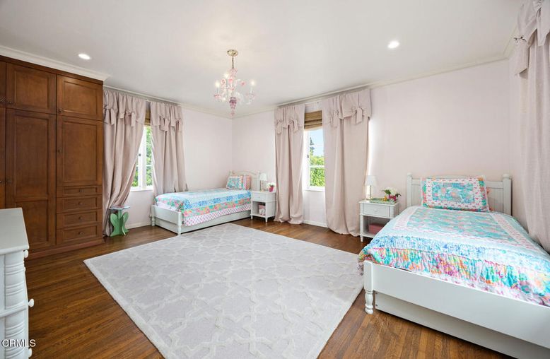 Bedroom, Chandelier, Interior, Recessed Lighting, Wood Texture Flooring