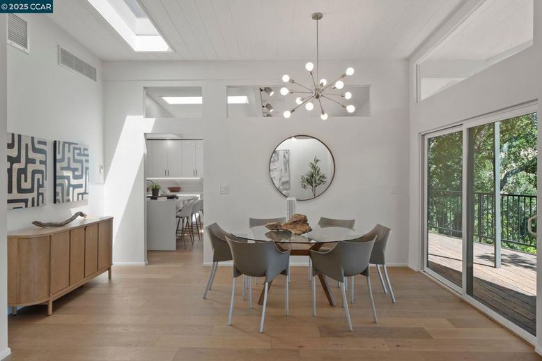Dining room, Interior, Pendant Lights, Wood Texture Flooring