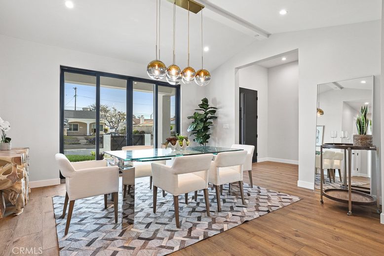 Dining room, Interior, Pendant Lights, Recessed Lighting, Wood Texture Flooring