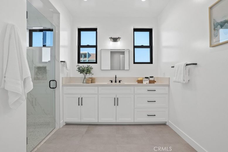 Bathroom, Dual Sink Vanities, Glass Shower, Interior, Recessed Lighting