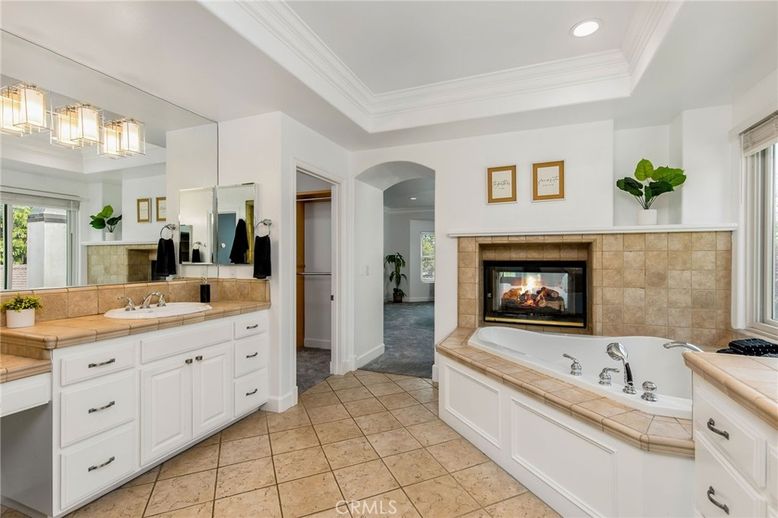 Bathroom, Fireplace, Interior, Recessed Lighting, Tile Countertops