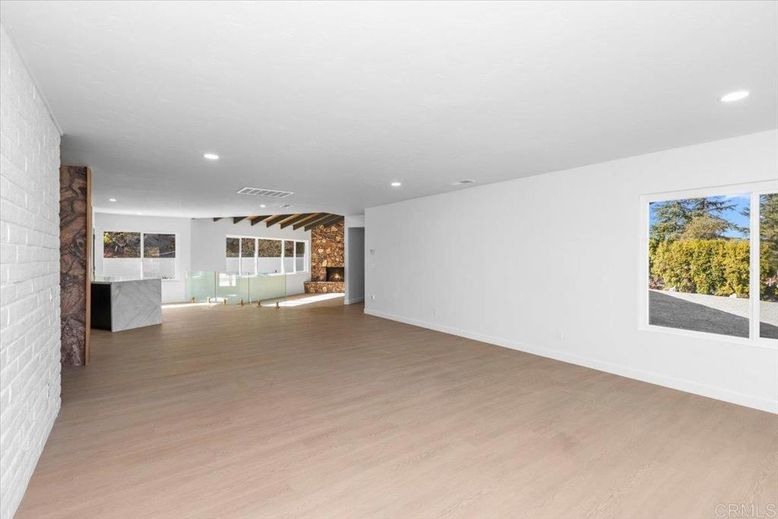 Empty room, Fireplace, Interior, Recessed Lighting, Wood Texture Flooring