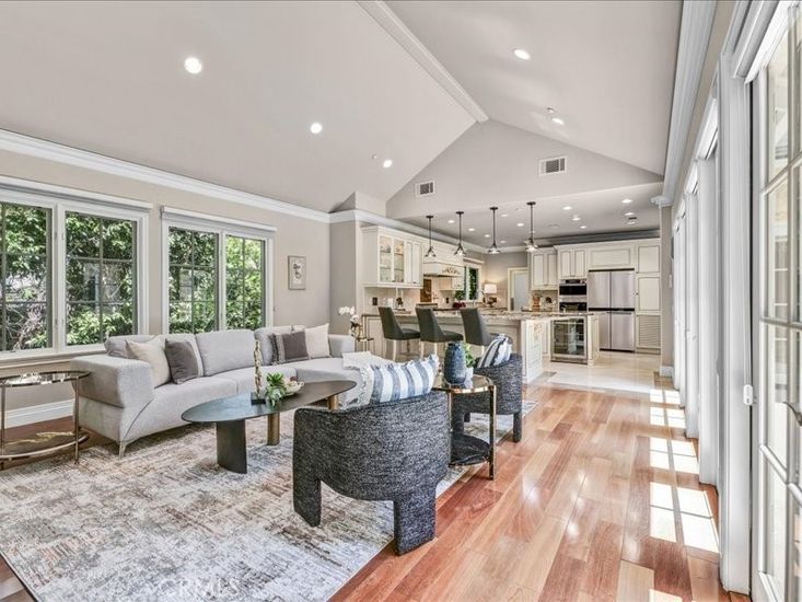 Interior, Kitchen, Living room, Pendant Lights, Recessed Lighting, Stainless Steel Appliances, Wood Texture Flooring