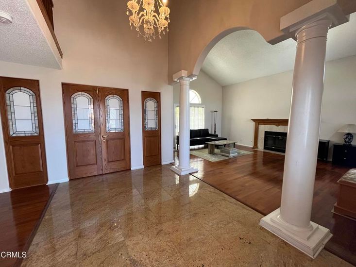 Chandelier, Fireplace, Interior, Wood Texture Flooring