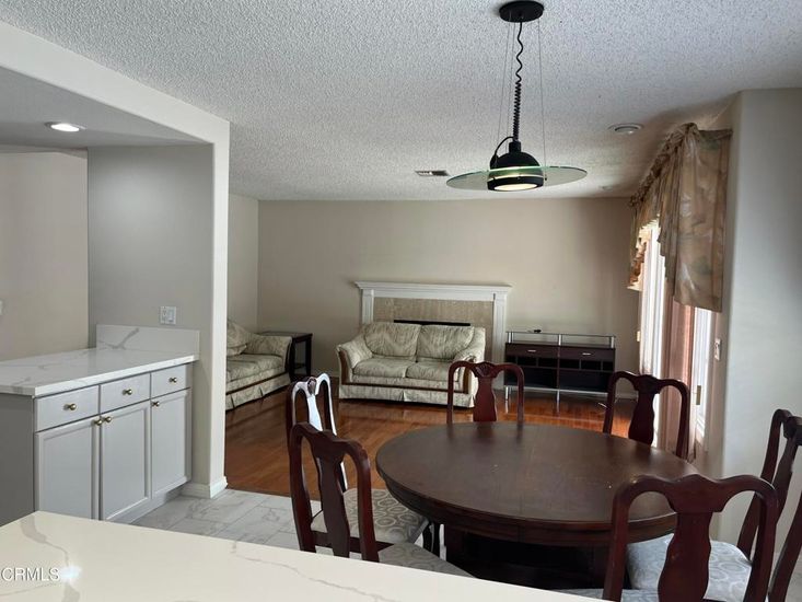 Dining room, Interior, Pendant Lights, Recessed Lighting, Wood Texture Flooring
