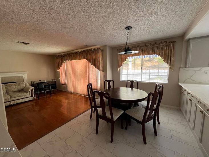Dining room, Interior, Marble, Pendant Lights, Wood Texture Flooring