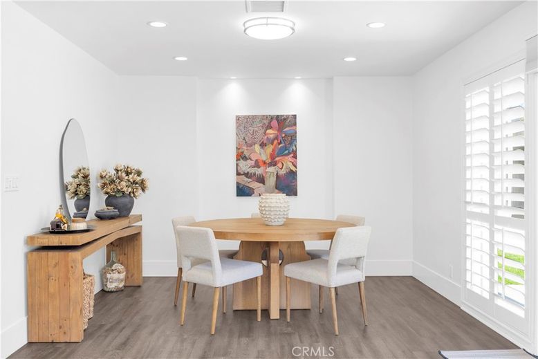 Dining room, Interior, Recessed Lighting, Wood Texture Flooring