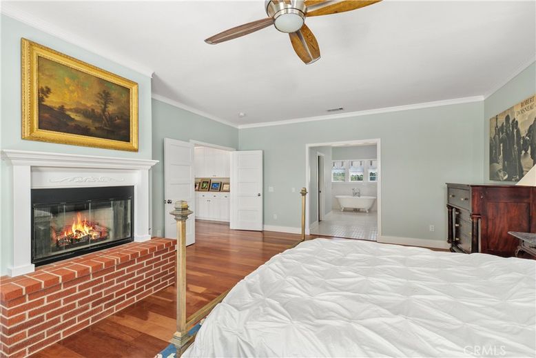 Bedroom, Fireplace, Interior, Wood Texture Flooring