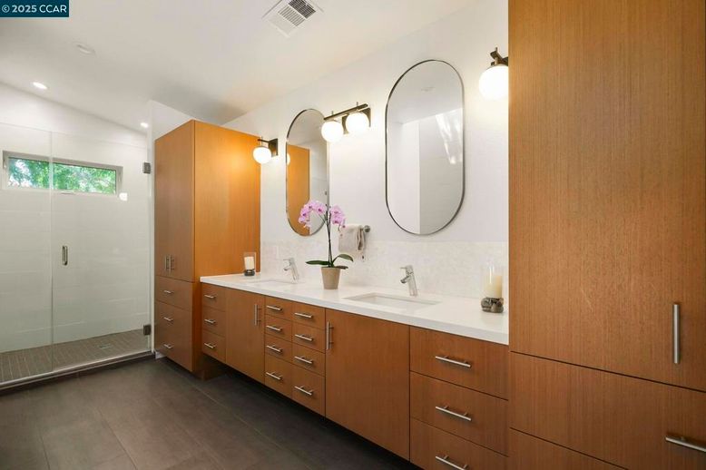 Bathroom, Dual Sink Vanities, Glass Shower, Interior, Recessed Lighting