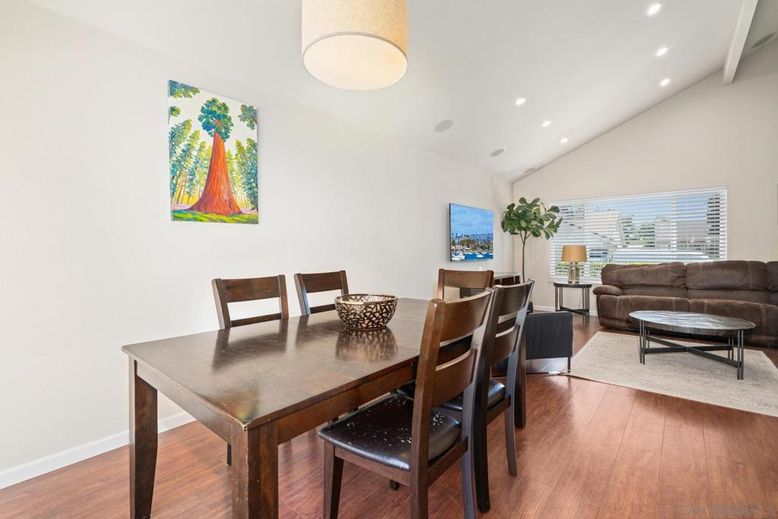 Dining room, Interior, Living room, Recessed Lighting, Wood Texture Flooring