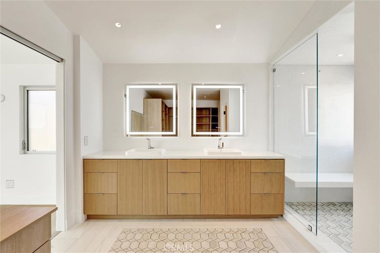 Bathroom, Dual Sink Vanities, Glass Shower, Interior, Recessed Lighting