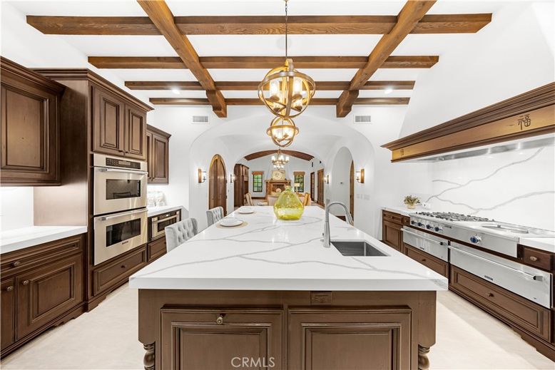 Interior, Kitchen, Pendant Lights, Stainless Steel Appliances, Wooden Beams