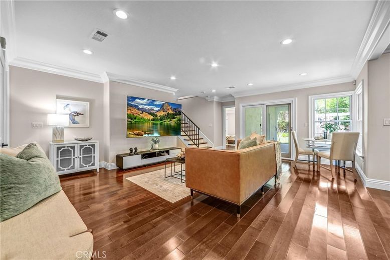 Dining room, Interior, Living room, Recessed Lighting, Wood Texture Flooring