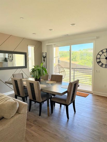 Dining room, Interior, Recessed Lighting, Wood Texture Flooring